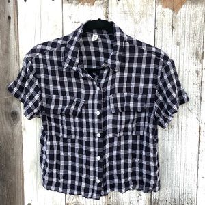 🐰 BP Plaid Blue Checkered Crop Top Buffon Down